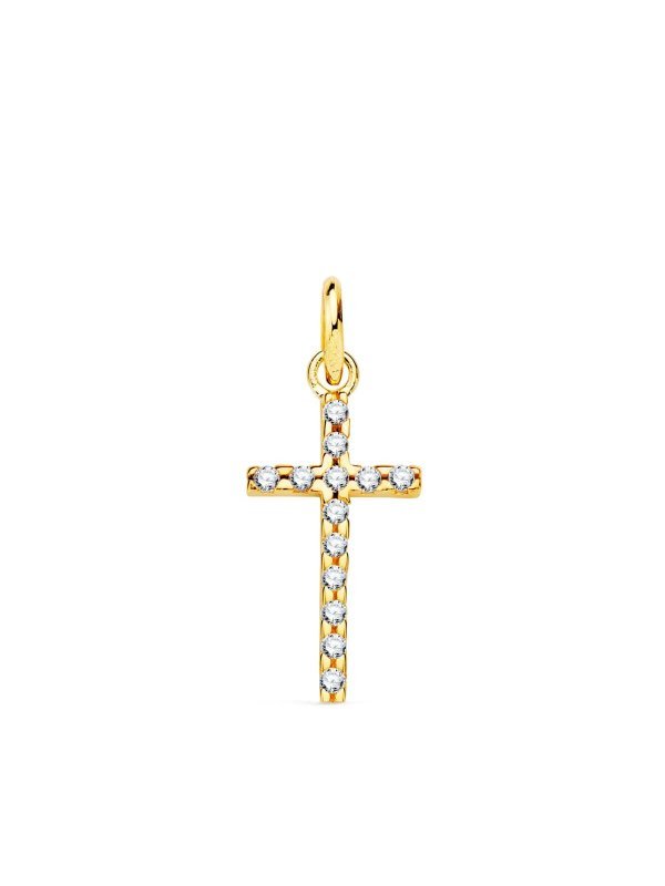 18K CRUZ ORO AMARILLO CIRCONITAS 16X9 MM
