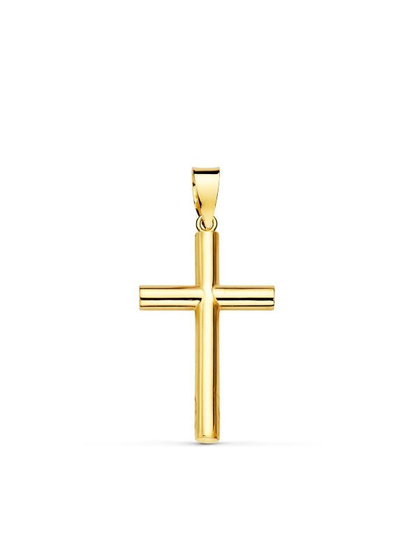 18K CRUZ ORO AMARILLO LISA TUBO HUECO...