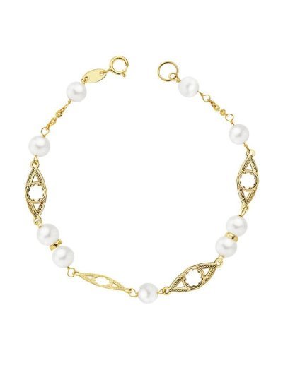 18K PULSERA COMUNION PERLA...