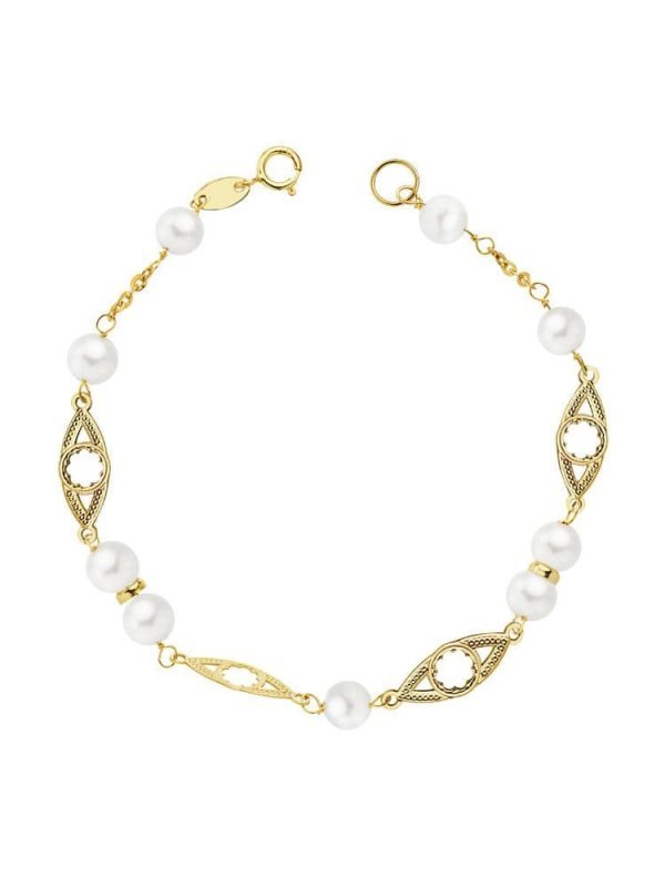 18K PULSERA COMUNION PERLA 5 MM 17 CM