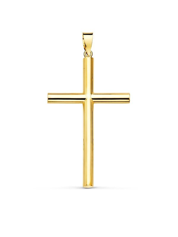 18K CRUZ ORO AMARILLO LISA TUBO HUECO...