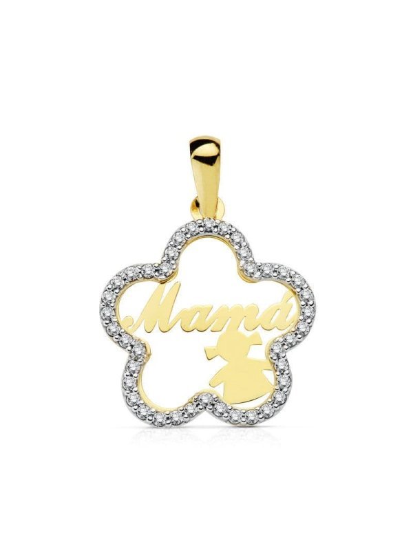 18K COLGANTE MAMA BICOLOR FLOR CON...