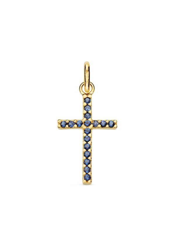 18K CRUZ ORO AMARILLO PIEDRAS AZULES...