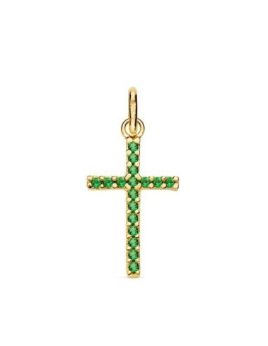 18K CRUZ ORO AMARILLO PIEDRAS VERDES...