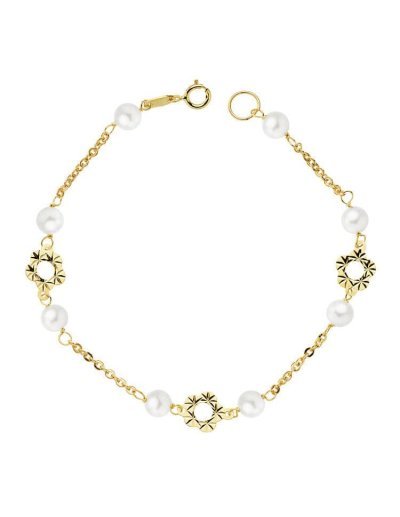 18K PULSERA FLOR Y PERLA 5...