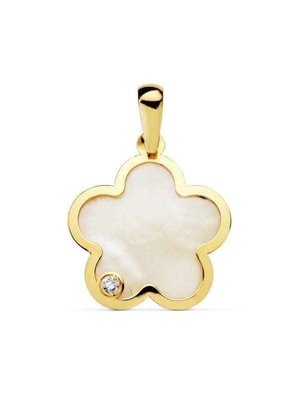 18K COLGANTE FLOR NACAR CIRCONITAS...