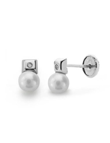 18K PENDIENTES ORO BLANCO PERLA Y...