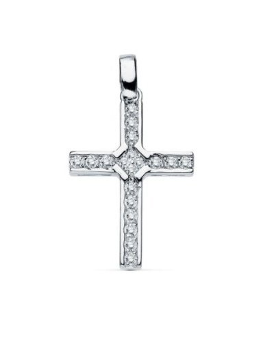 18K CRUZ ORO BLANCO CIRCONITAS 20X14 MM