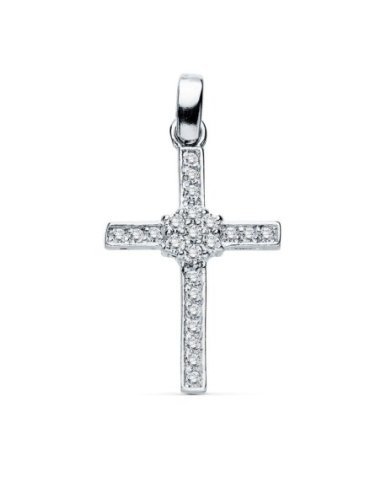 18K CRUZ ORO BLANCO CIRCONITAS 19X13 MM