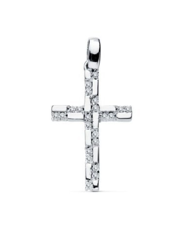 18K CRUZ ORO BLANCO CIRCONITAS 19X12 MM