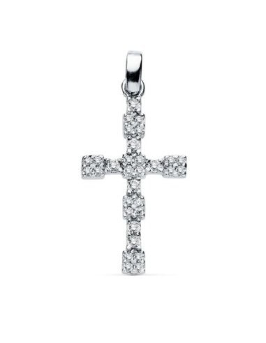 18K CRUZ ORO BLANCO CIRCONITAS 21X13 MM
