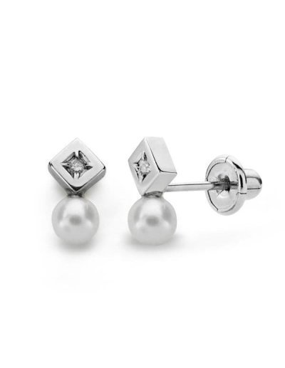 18K PENDIENTES PERLA Y...