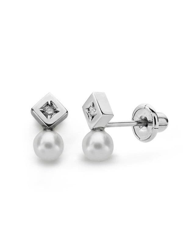 18K PENDIENTES PERLA Y DIAMANTES...