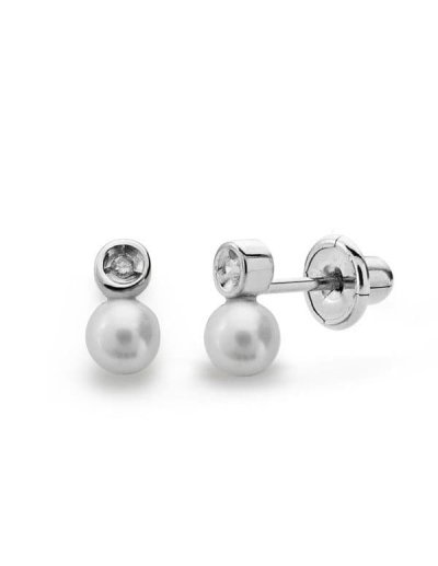 18K PENDIENTES PERLA Y...