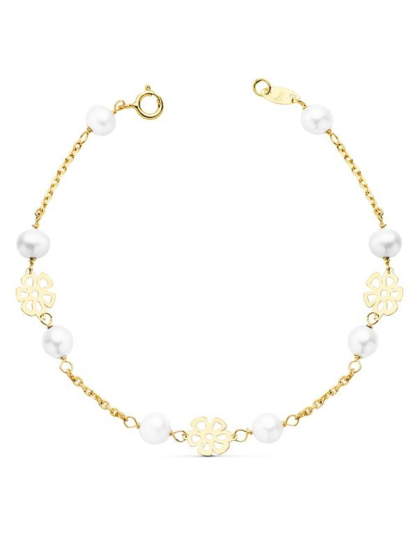 18K PULSERA COMUNION FLORES CALADAS...