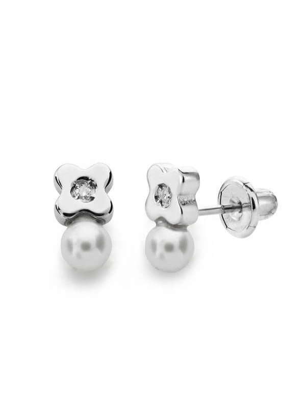 18K PENDIENTES PERLA 3 MM DIAMANTES...