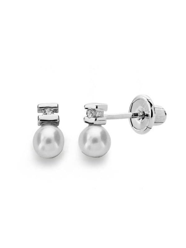 18K PENDIENTES PERLA 3 MM DIAMANTES...