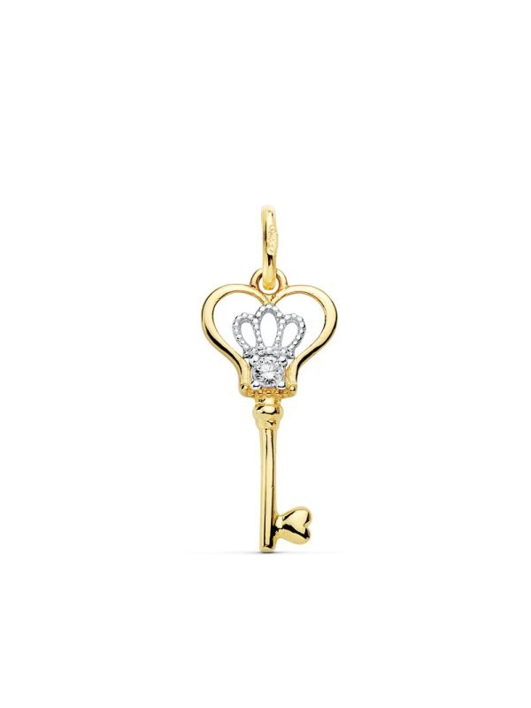 18K COLGANTE LLAVE BICOLOR CIRCONITAS...