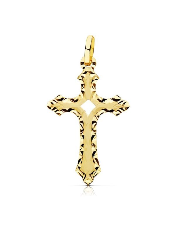 18K CRUZ SIN CRISTO TALLADA 27X17 MM