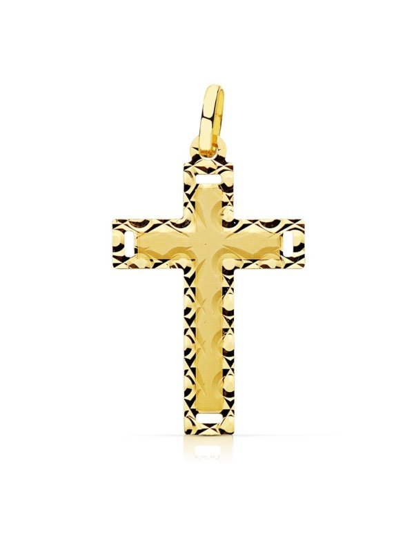 18K CRUZ SIN CRISTO TALLADA 28X17 MM