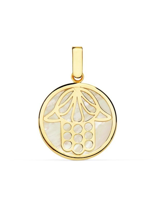 18K COLGANTE NACAR MANO DE FATIMA 18 MM