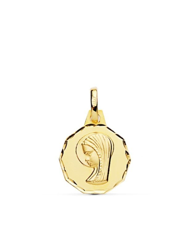 18K MEDALLA VIRGEN NIÃ‘A TALLADA 14 MM