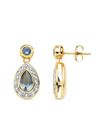 18K PENDIENTES ORO BICOLOR AGUAMARINA...