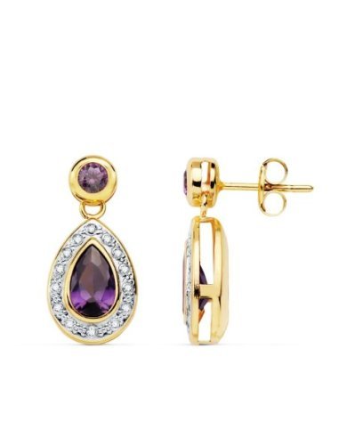 18K PENDIENTES ORO BICOLOR PIEDRAS...