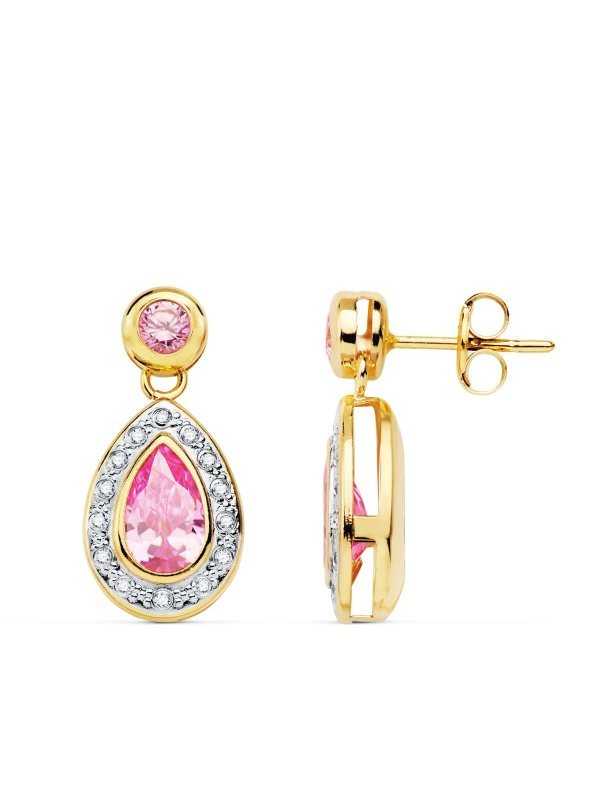 18K PENDIENTES ORO BICOLOR PIEDRAS...
