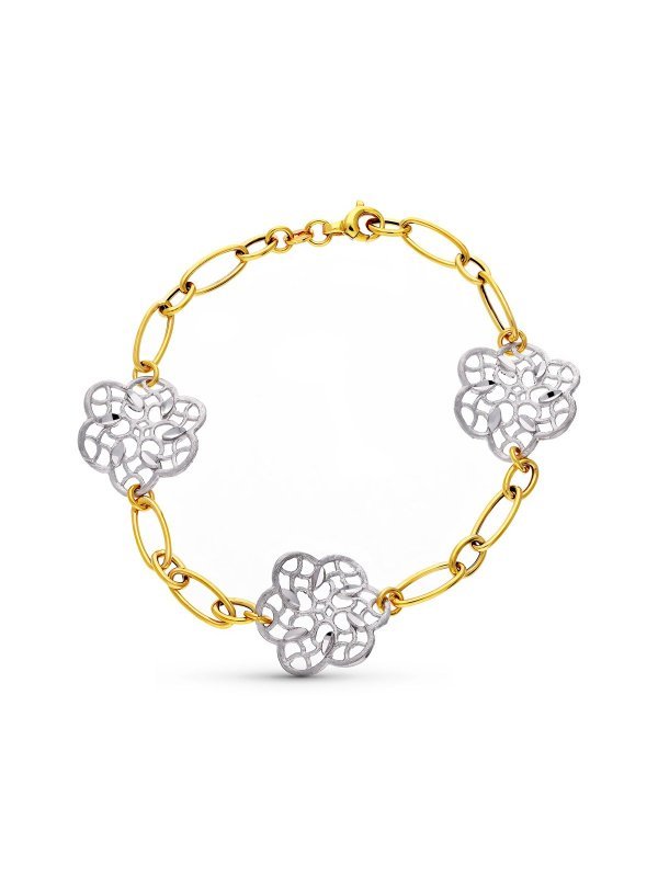 18K PULSERA ORO BICOLOR FLORES