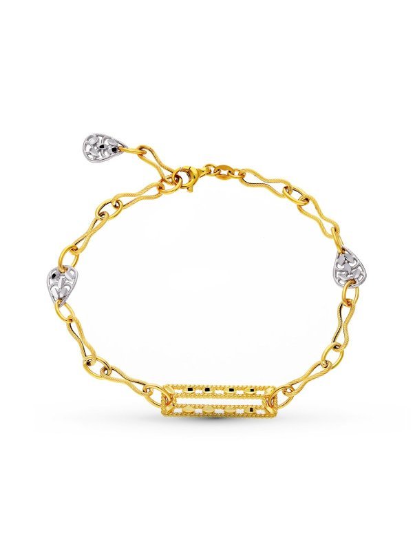 18k PULSERA ORO BICOLOR MOTIVOS Y HOJAS