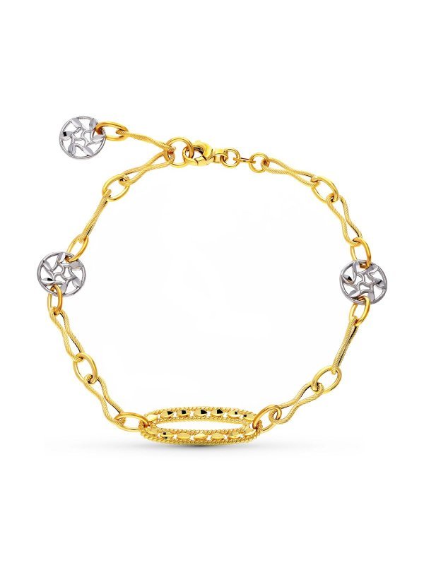 18k PULSERA ORO BICOLOR MOTIVOS Y HOJAS