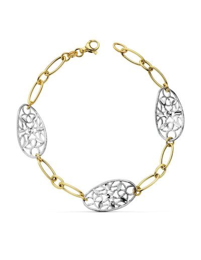 18K PULSERA BICOLOR HOJITAS...