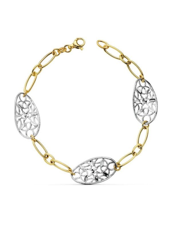 18K PULSERA BICOLOR HOJITAS 19 CM