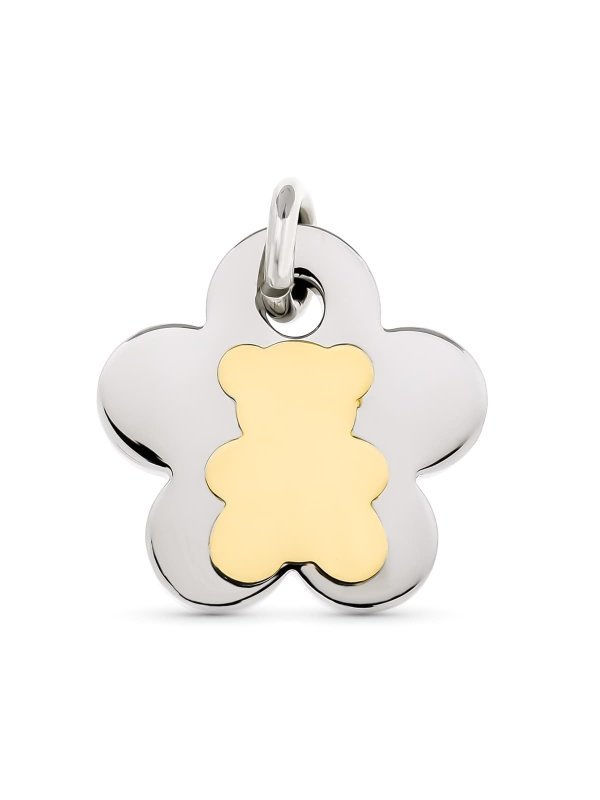 18K COLGANTE ACERO Y ORO FLOR Y OSO