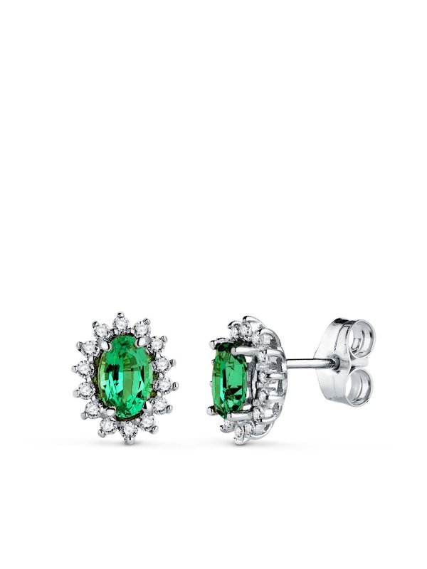 18K PENDIENTES ORO BLANCO ESMERALDA...