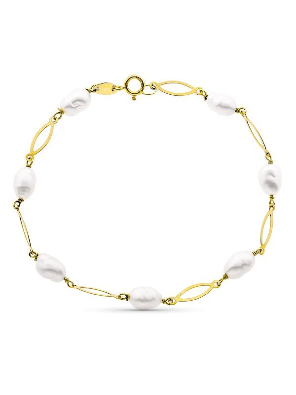18K PULSERA ENTREPIEZA Y PERLA 16.5...