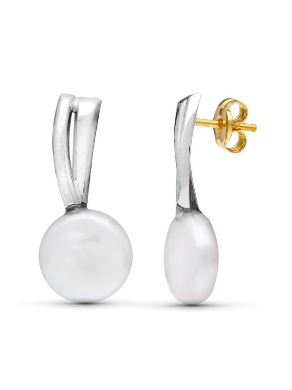 18K PENDIENTES ORO BLANCO BANDAS PERLA