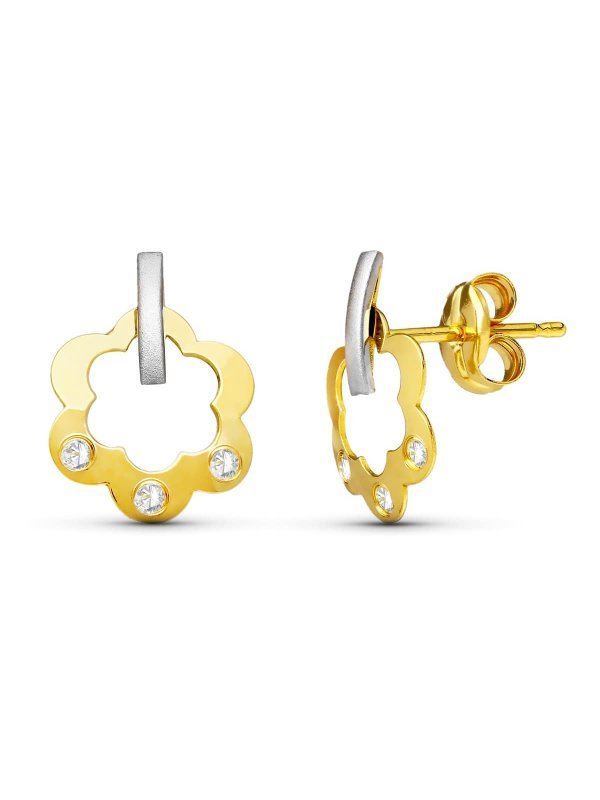 18K PENDIENTES ORO BICOLOR FLOR 11X8...