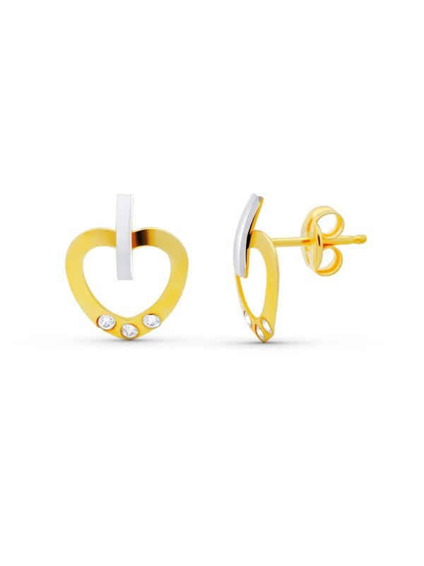 18K PENDIENTES ORO BICOLOR CORAZON...