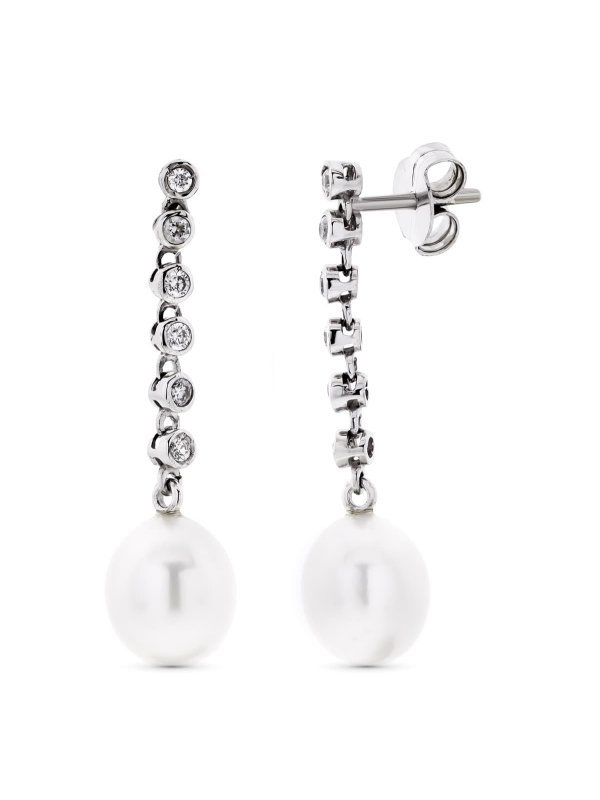 18K PENDIENTES ORO BLANCO LARGOS CON...