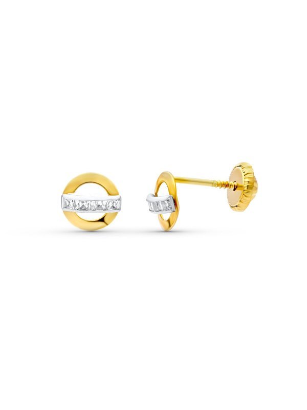 18K PENDIENTES ORO BICOLOR CIRCONITAS...