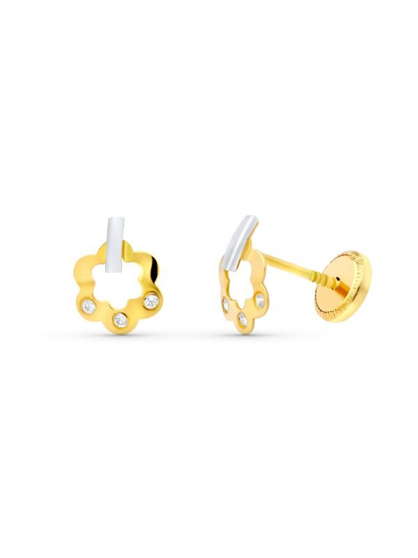 18K PENDIENTES ORO BICOLOR FLOR 8X6 MM