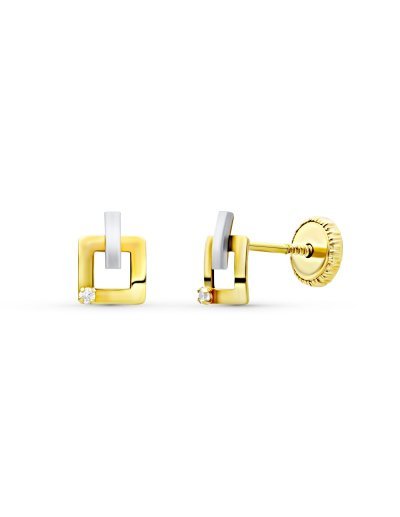 18K PENDIENTES ORO BICOLOR...