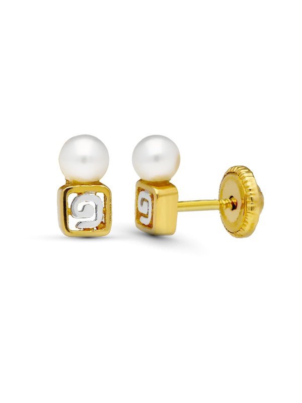 18K PENDIENTES ORO BICOLOR MOTIVO Y...