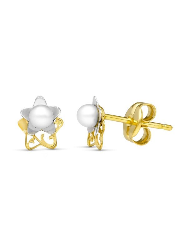 18K PENDIENTES ORO BICOLOR PERLA...