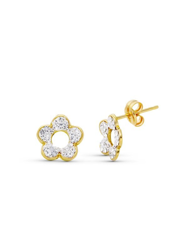 18K PENDIENTES ORO BICOLOR FLOR...