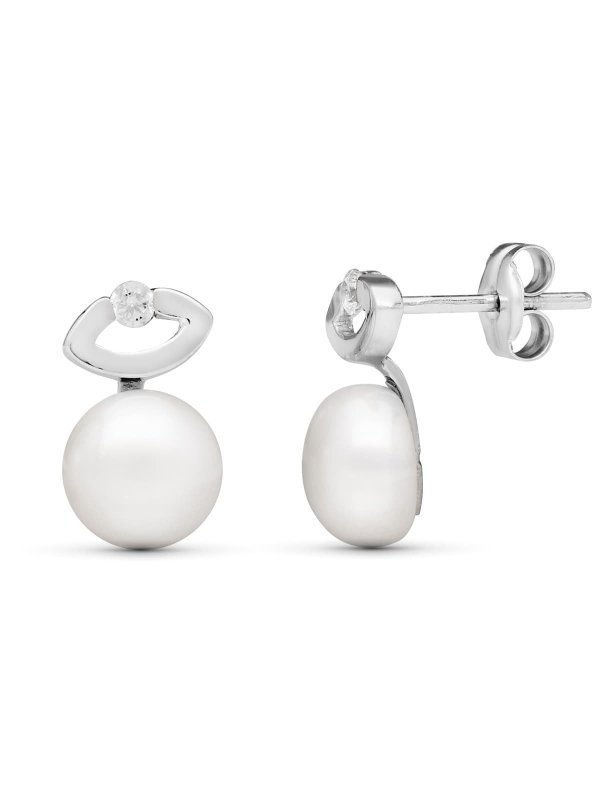 18K PENDIENTES PERLA CIRCONITAS 12X7 MM