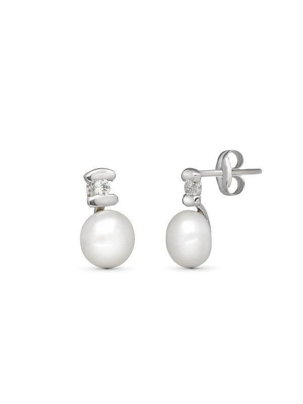 18K PENDIENTES PERLA CIRCONITAS 10X6 MM