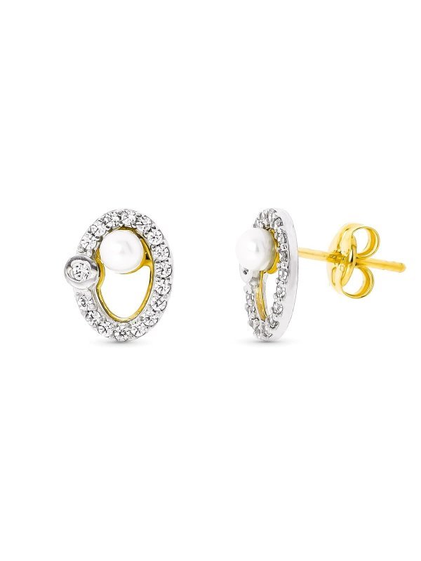 18K PENDIENTES ORO BICOLOR PERLA 3 MM...